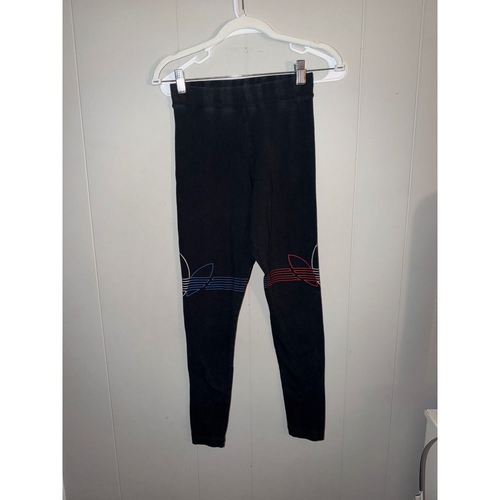 Adidas Originals Womens Black Trefoil Speed Logo Leggings Tights Red Blue Small